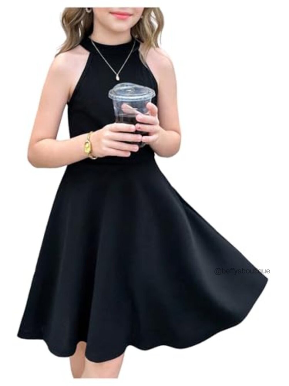 Girls Ruffle Halter Dress Fit & Flare Sleeveless Summer Casual